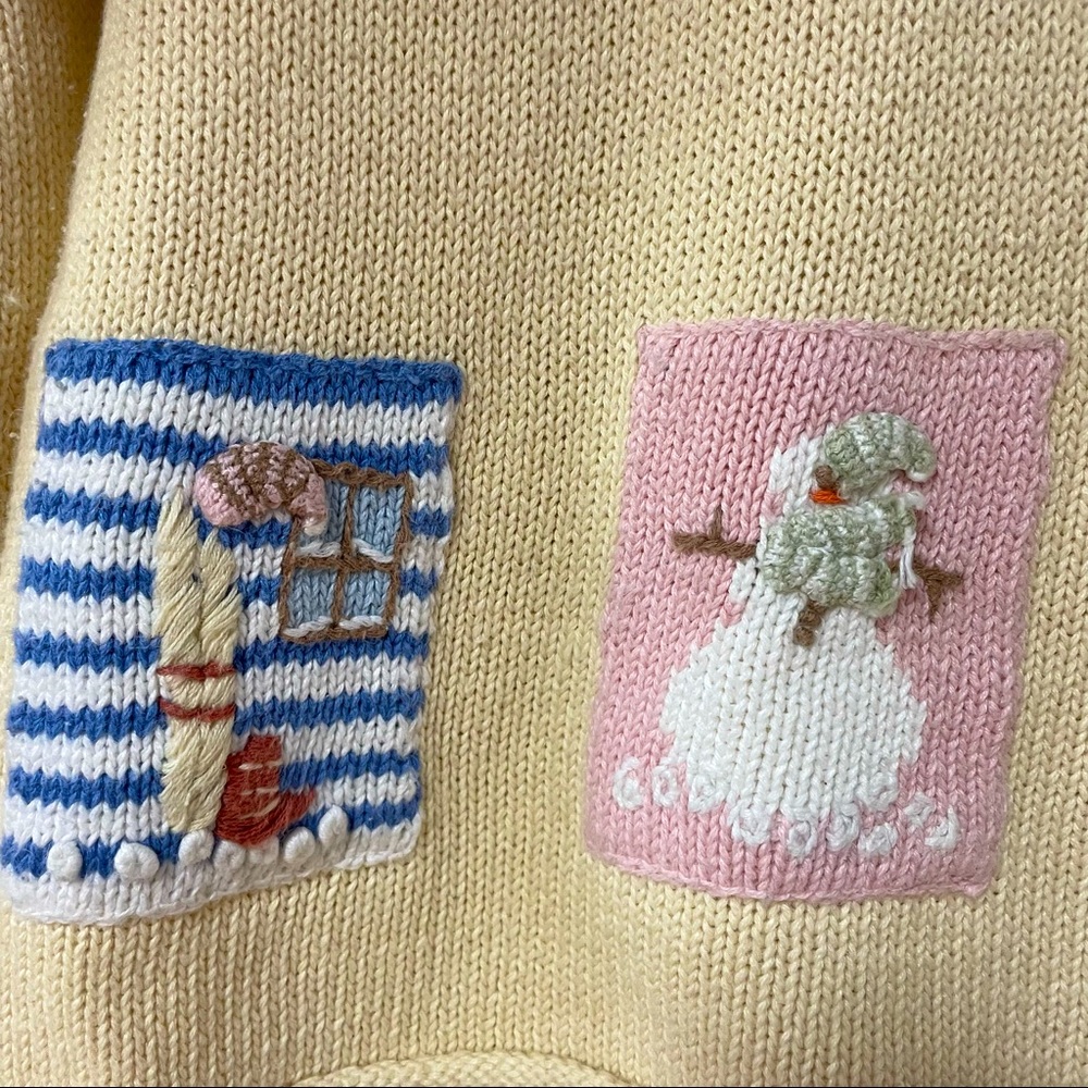 Vintage Snowman Theme Thyme 80s Yellow Pullover Sweater Sz S Winter Scene - Picture 4 of 7